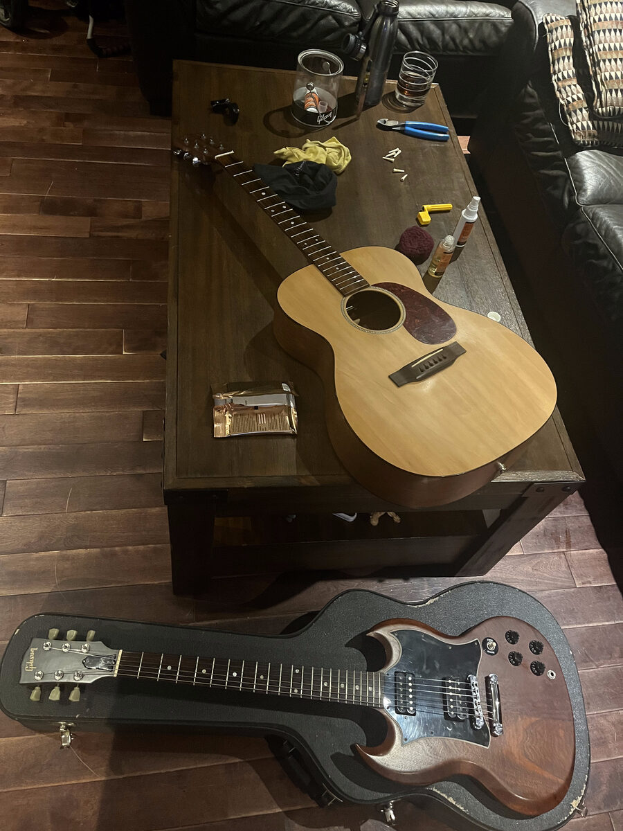 Guitars being serviced