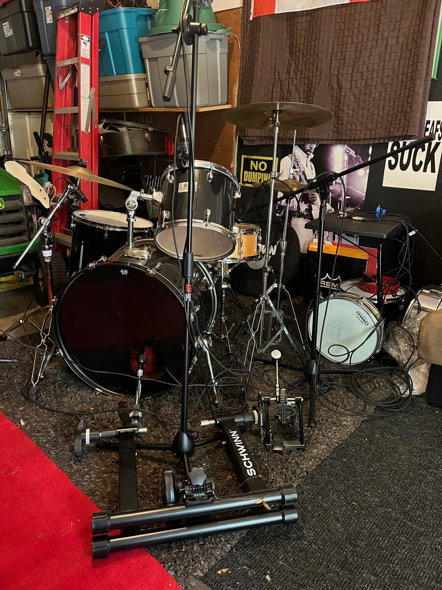 Drum kit with studio mics